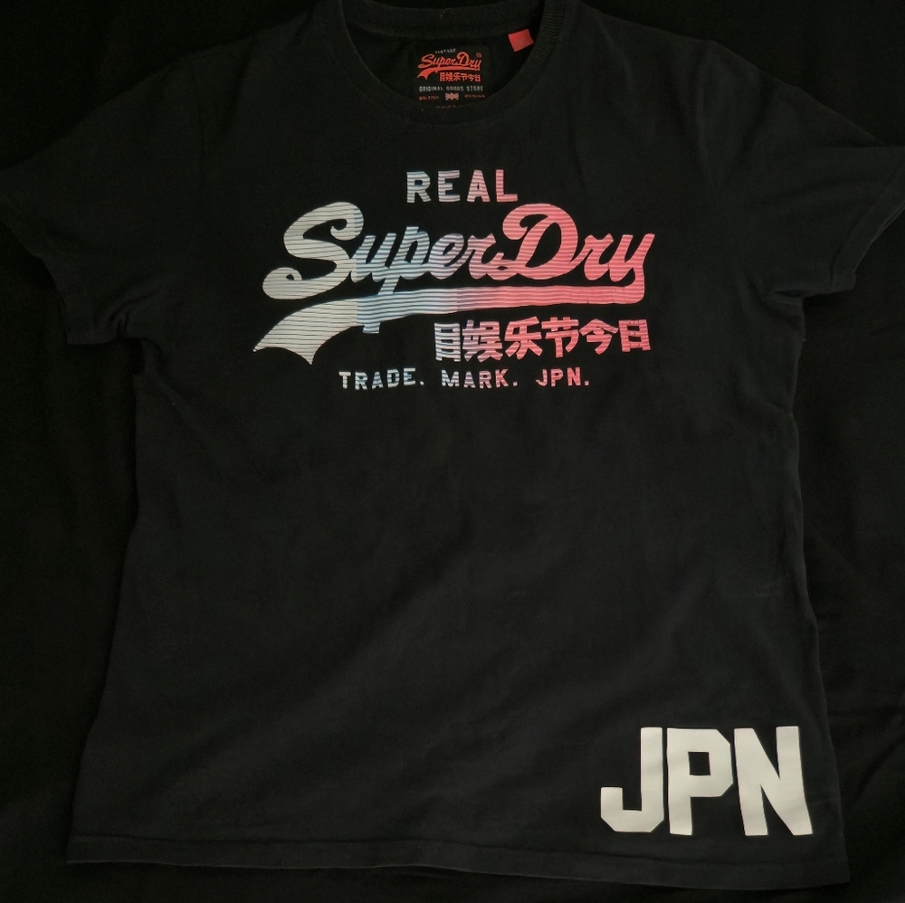 Superdry VINTAGE Real JPN Graphic Logo T-Shirt Men's Size L Black Short Sleeve